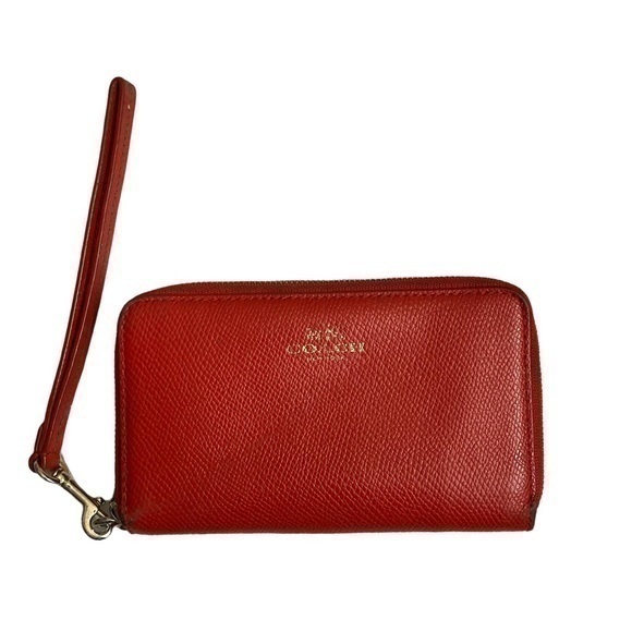 Coach red double zipper wristlet wallet